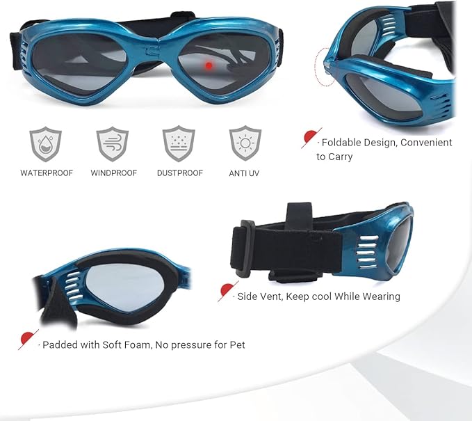 NAMSAN Dog Sunglasses Medium Breed UV Protection Dog Goggles for Small to Medium Dogs Windproof Anti-fog Snowproof Puppy Glasses