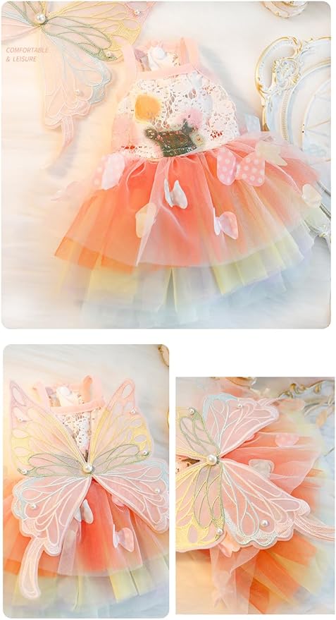 Dog Princess Dresses for Small Dogs Lolita Clothes Butterfly Costume Pet Girl Cute Coat Outfits Summer Costumes Puppy Handmade Skirt Cat Spring (M