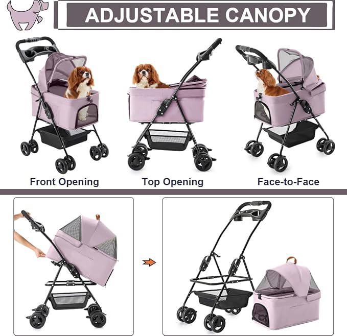 3 in 1 Pet Stroller for Small Dogs and Cats 4 Wheels