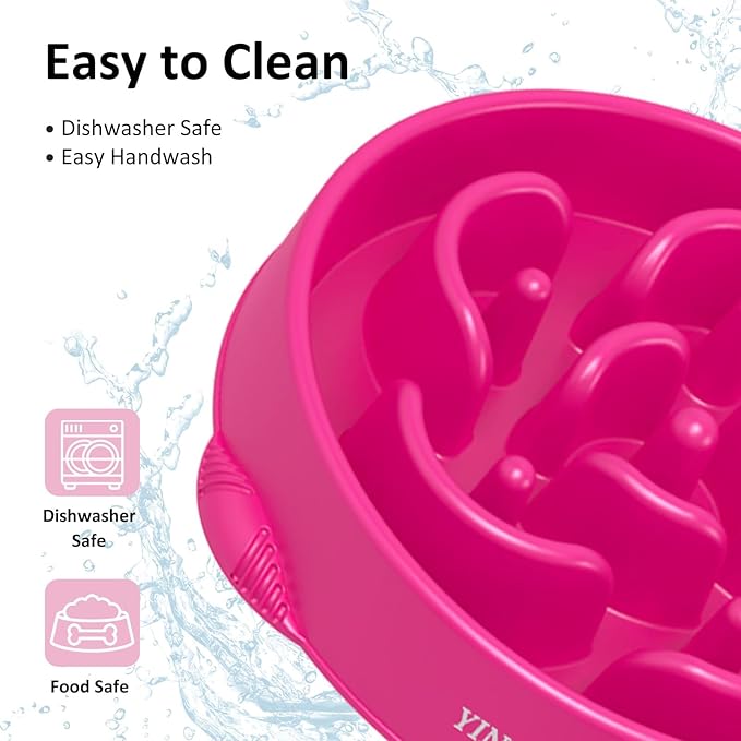 4 Cups Slow Feeder Dog Bowls Large Breed 1Pcs(Rosered)
