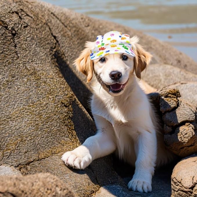 PET SHOW Dog Baseball Cap Dog Paw Print Peaked Cap Pet Sun Hats with Ear Holes Sport Hat for Small Medium Doggies Adjustable Drawstring Puppies Cats Visor Hat Girls Boys White/S
