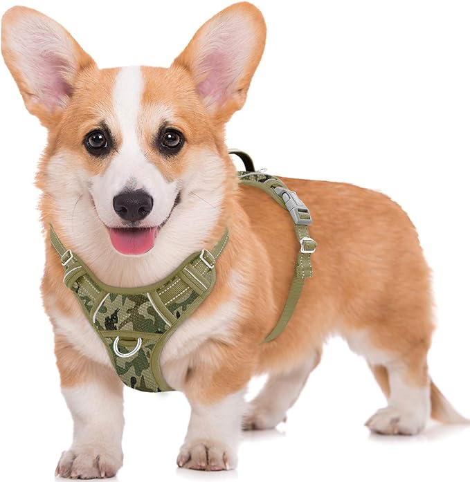BARKBAY No Pull Dog Harness Large Step in Reflective Dog Harness with Front Clip and Easy Control Handle for Walking Training Running with ID tag Pocket(Camo