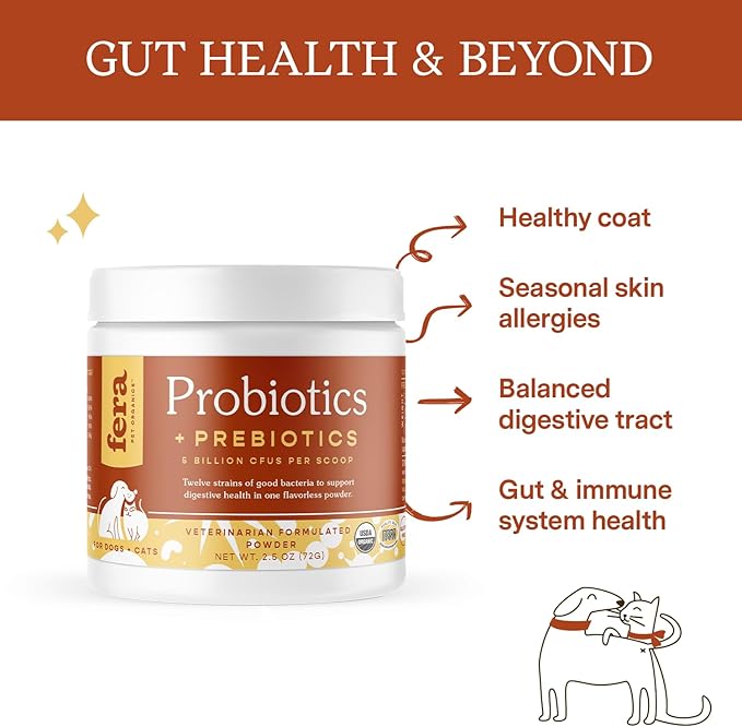 Fera Pet Organics Probiotics for Dogs & Cats 12 Strains 60 Scoops