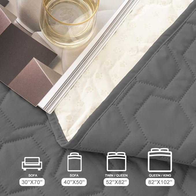 Waterproof and Non-Slip Dog Bed Cover and Pet Blanket Sofa Pet Bed Mat ,car Incontinence Mattress Protectors Furniture Couch Cover for Most Cats Dogs Pets(82x102-Dark Grey)