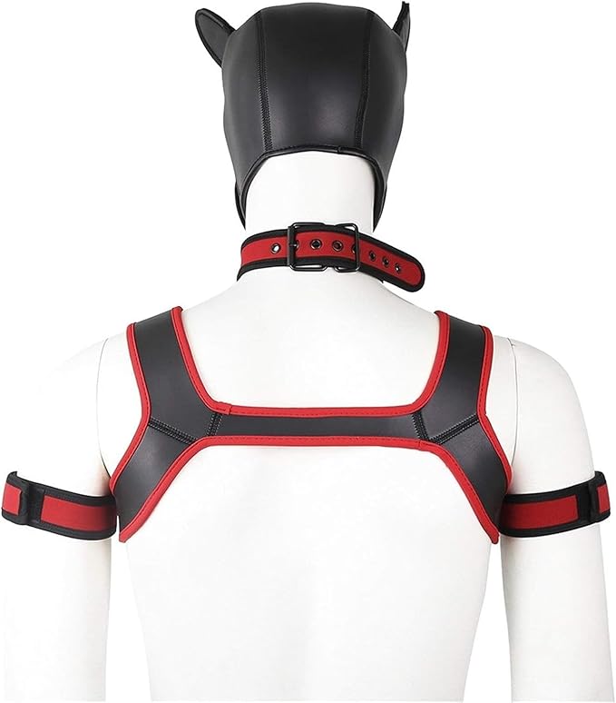 4 Sets Neoprene Puppy Hood Animal Head Mask Novelty Costume Dog (Hood Mask + Collar + Armband + Harness) (Large
