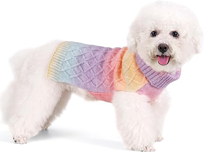 YUDODO Dog Sweater for Small Dogs Colorful Knitted Puppy Sweater Pet Dog Winter Clothes Warm Sweater for Yorkies Chihuahua(Medium