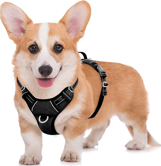 BARKBAY No Pull Dog Harness Large Step in Reflective Dog Harness with Front Clip and Easy Control Handle for Walking Training Running with ID tag Pocket(Black