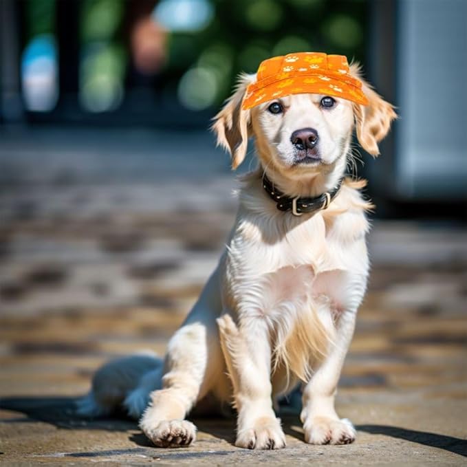 PET SHOW Dog Baseball Cap Dog Paw Print Peaked Cap Pet Sun Hats with Ear Holes Sport Hat for Small Medium Doggies Adjustable Drawstring Puppies Cats Visor Hat Girls Boys Orange/XXS