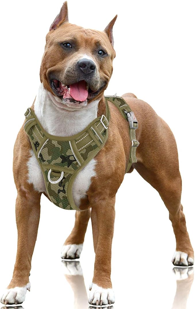 BARKBAY No Pull Dog Harness Large Step in Reflective Dog Harness with Front Clip and Easy Control Handle for Walking Training Running with ID tag Pocket(Camo