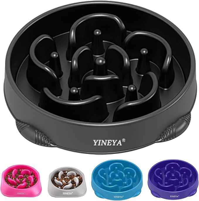 4 Cups Slow Feeder Dog Bowls Large Breed 1Pcs (Black)