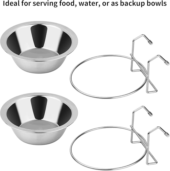 2PCS Hanging Dog Bowls for Kennel Outside or Inside 7.5oz Stainless