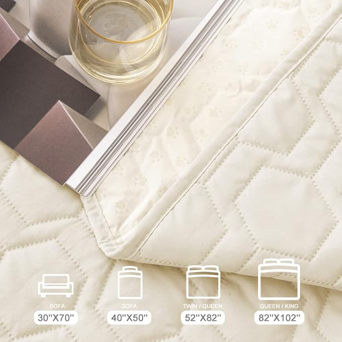 Waterproof and Anti-Slip Dog Bed Cover and Pet Blanket Sofa Pet Bed Mat ,car Incontinence Mattress Protectors Furniture Couch Cover for Most Cats Dogs Pets(40x50-Ivory)