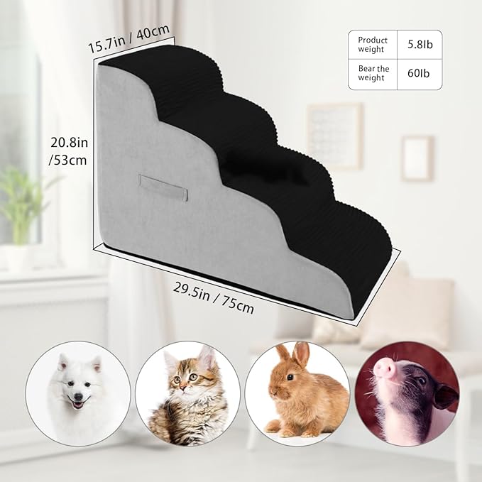High Density Foam Dog Stairs Steps (4-Tiers (Black))