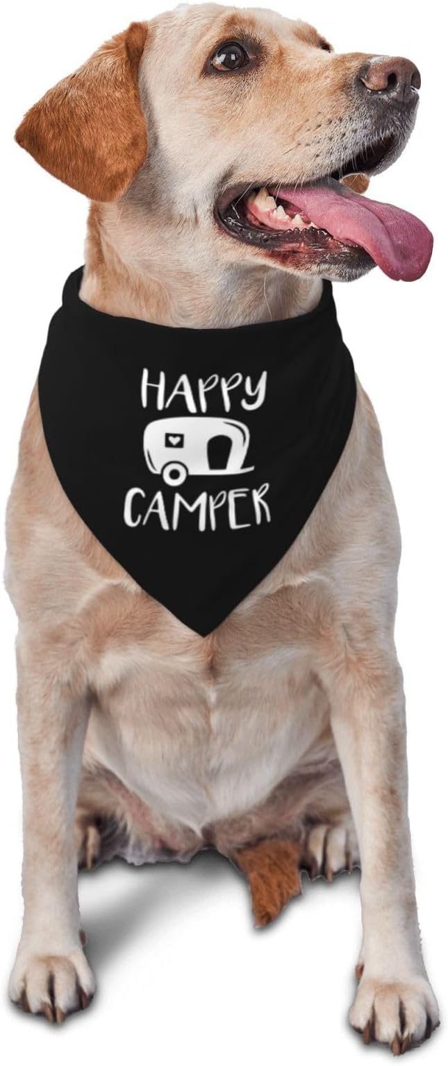 Happy Camper Summer Dog Bandana,Adorable puppy accessory for The avid camper ,Pet Neckerchief for Pets Daily Wear Photo Prop Party Supplies,Funny Cute Dog Bandana (Black)