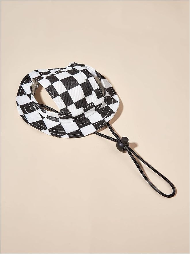 Grid Pattern Dog Hat with Ear Hole Round