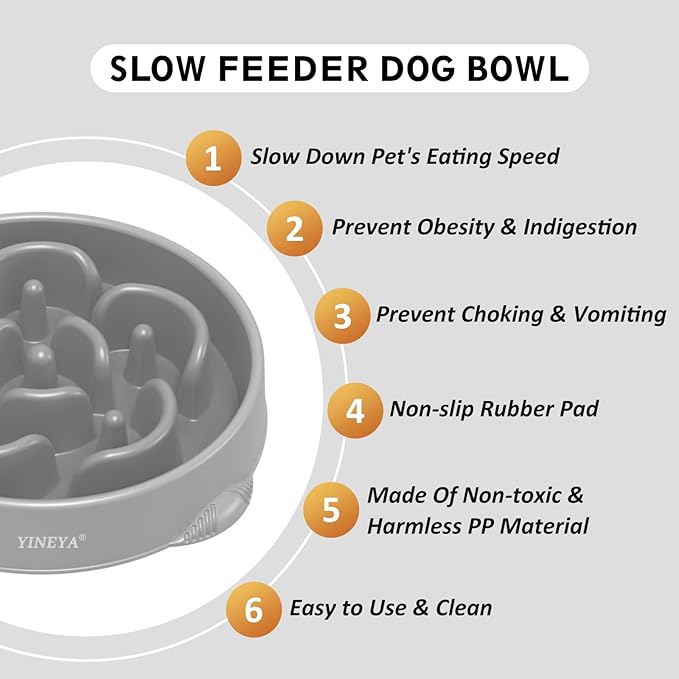 4 Cups Pet Food Bowls for Large Dogs 2Pcs Gray&Black