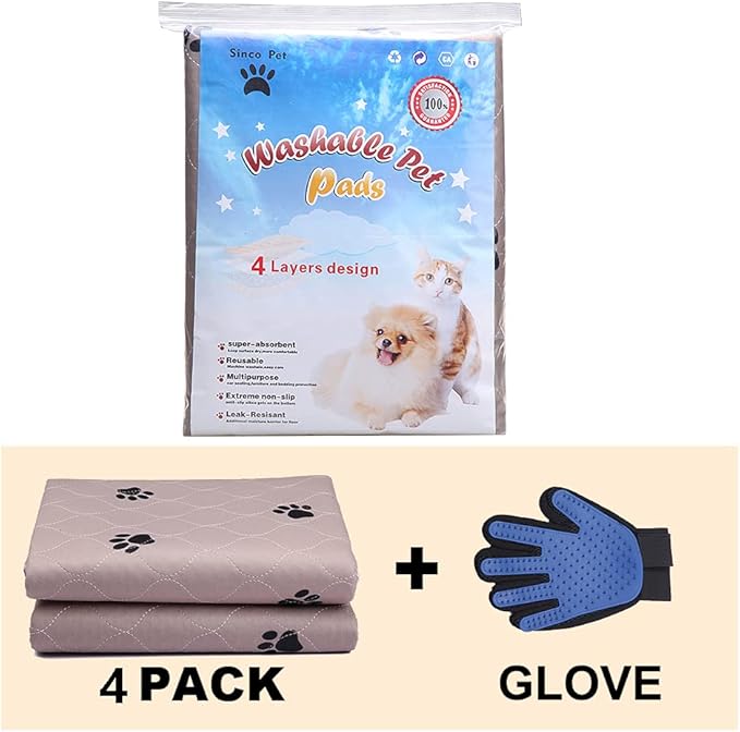 SincoPet Washable Dog Pee Pads with Puppy Grooming Gloves Pads,24x36 Inch 4)