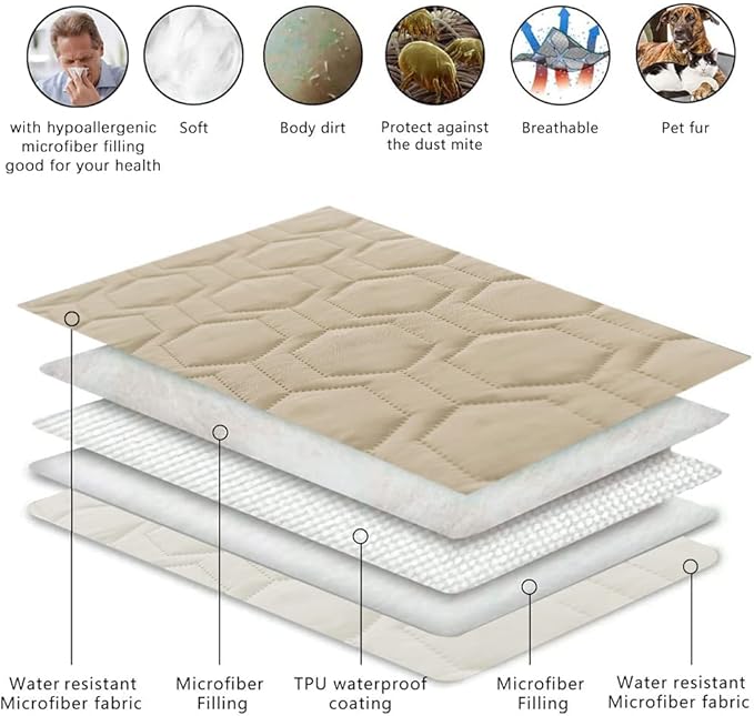 Waterproof and Anti-Slip Dog Bed Cover and Pet Blanket Sofa Pet Bed Mat ,car Incontinence Mattress Protectors Furniture Couch Cover for Most Cats Dogs (82x82- Beige)