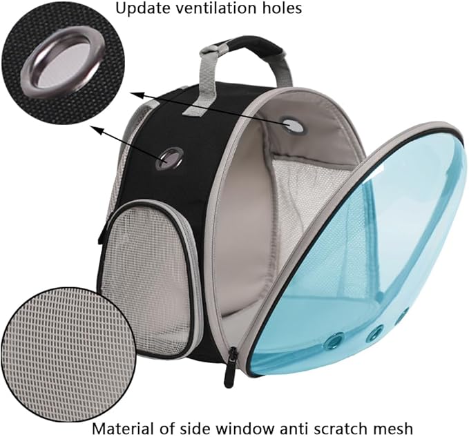 Guinea Pig Carrier,Guinea Pig Carrier for 2,Reptile Travel Carrier for Lizards Sugar Glider Hedgehog Rat Parrot Birds (Black-Blue, Backpack+Harness Leash)