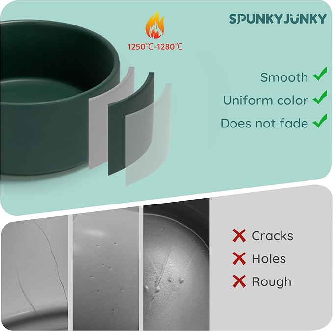 SPUNKYJUNKY Ceramic Dog and Cat Bowl Set with Wooden Stand (7.6 Cups, 2 ×