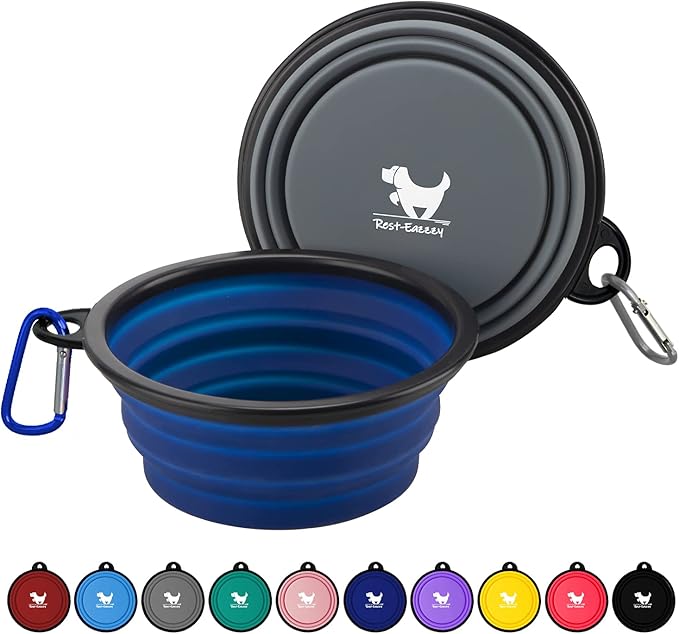 Rest-Eazzzy Large Collapsible Dog Bowls for Travel 2-Pack Dog 2 Carabiners,