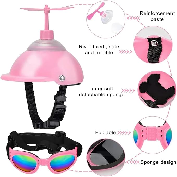Dog Helmet and Goggles with Cute Propeller Adjustable