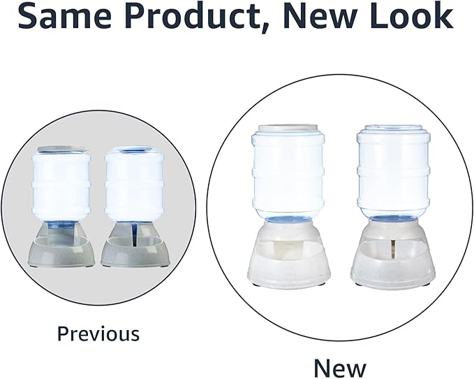 Amazon Basics Automatic Dog Cat Water Dispenser Gravity Feeder Set 6-Pound Food 1-Gallon, Gray