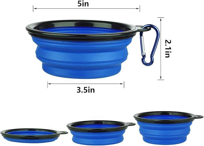 Dog Bowl Pet Collapsible Bowls 2 Pack 2 Carabiners