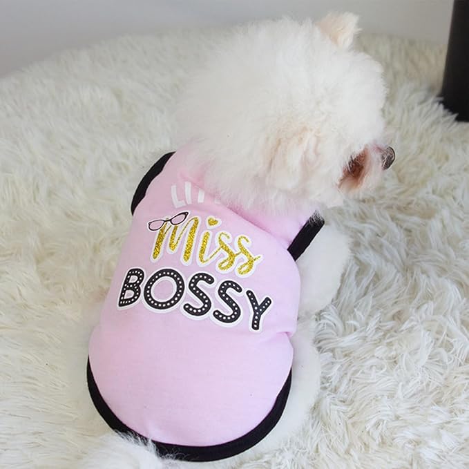 Dog Shirt 2 Pcs Summer Cotton Vests for Small Dog Cats Boy Girl (Miss Bossy, X-Small)