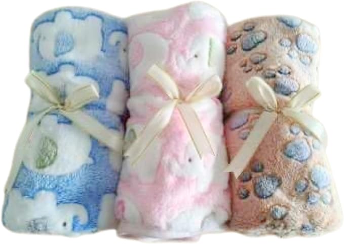 Cozy Flannel Pet Blankets Set of 3 – Ultra-Soft Fleece Throws for Dogs (20x40 inch)