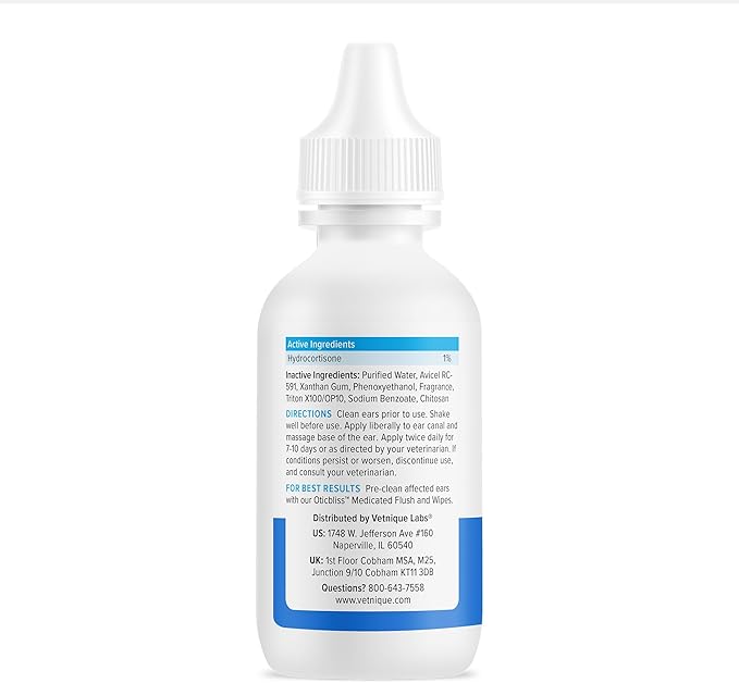 Vetnique Oticbliss Medicated Cat & Dog Ear Cleaner Drops 1% Hydrocortisone