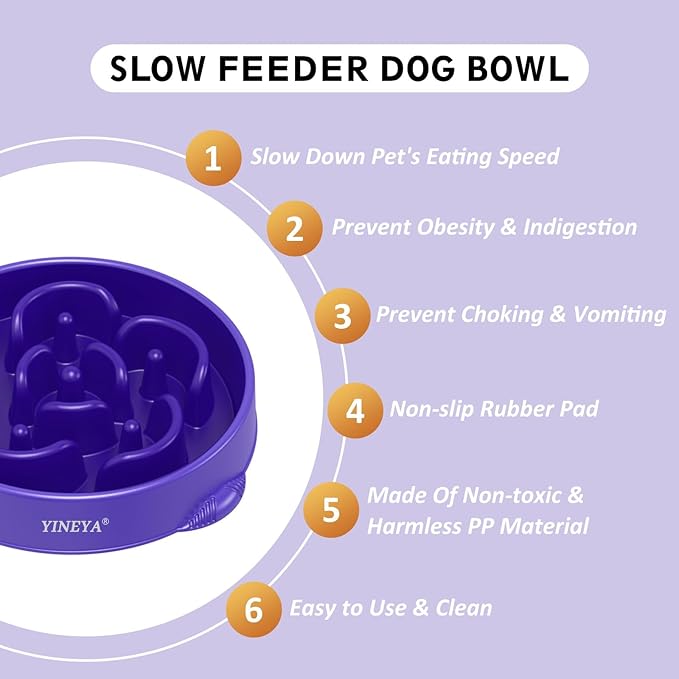 4 Cups Slow Feeder Dog Bowls Large Breed 1Pcs (Purple)