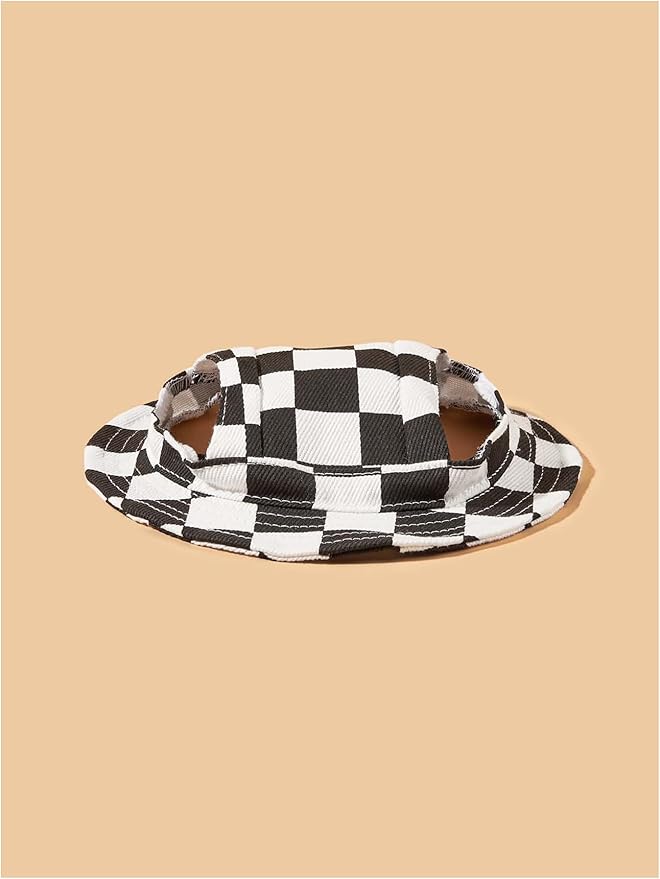 Grid Pattern Dog Hat with Ear Hole Round