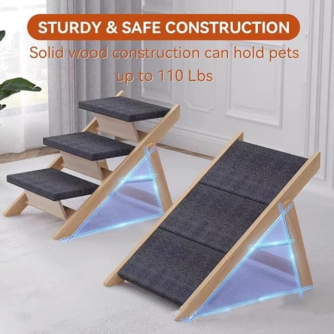 YIINNIIY Foldable Dog Stairs for High Beds Dog 110LBS (Grey 3 Steps)