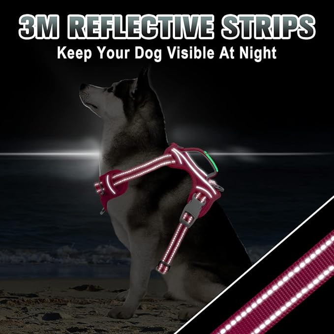 BARKBAY No Pull Dog Harness Large Step in Reflective Dog Harness with Front Clip and Easy Control Handle for Walking Training Running with ID tag Pocket(Pink