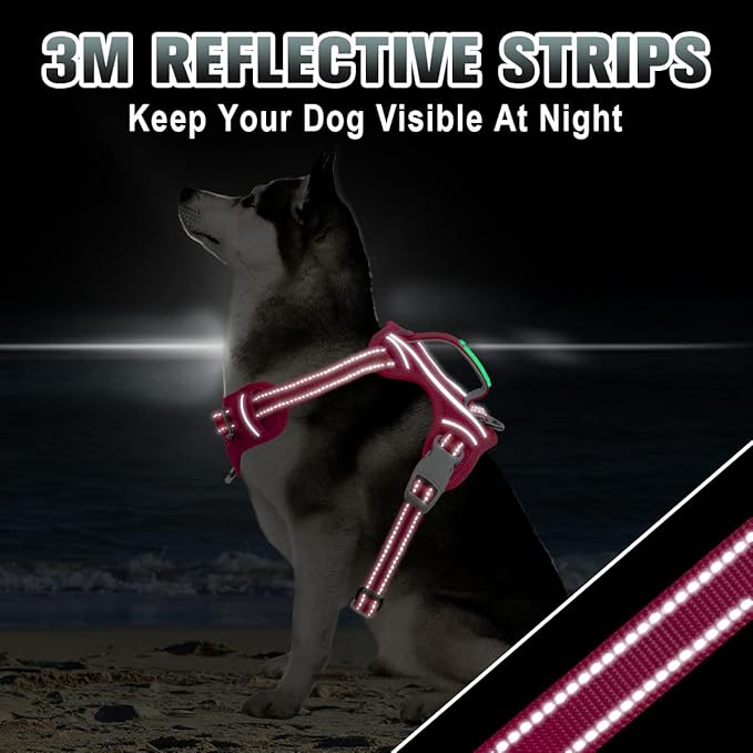 BARKBAY No Pull Dog Harness Large Step in Reflective Dog Harness with Front Clip and Easy Control Handle for Walking Training Running with ID tag Pocket(Pink