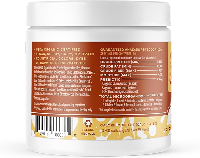 Fera Pet Organics Probiotics for Dogs & Cats 12 Strains 60 Scoops