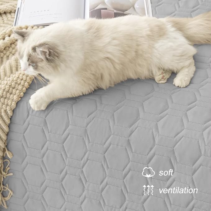 Waterproof and Non-Slip Dog Bed Cover and Pet Blanket Sofa Pet Bed Mat ,car Incontinence Mattress Protectors Furniture Couch Cover for Most Cats Dogs Pets(52x82-Light Grey)