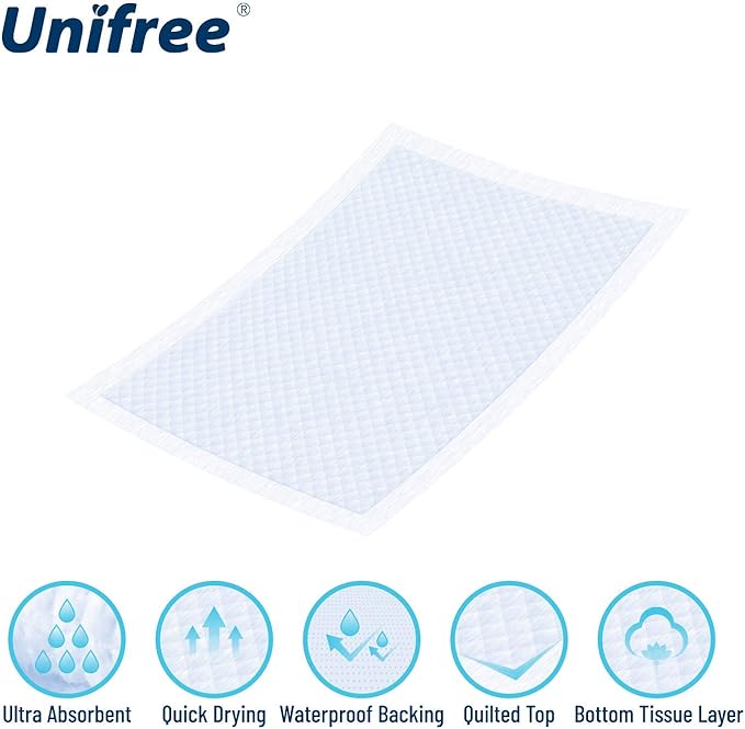 Unifree Disposable Underpad 100 Count, 24x24 Inch)