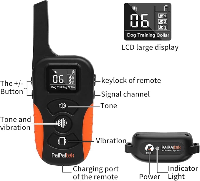 PaiPaitek Vibrating Collar No Shock for 3 Dogs Training 3300ft Dog Vibration(1-9), Beep(1-9), 5-120 lbs