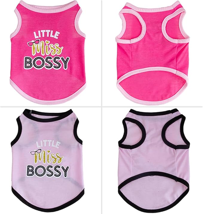 Dog Shirt 2 Pcs Summer Cotton Vests for Small Dog Cats Boy Girl (Miss Bossy, X-Small)