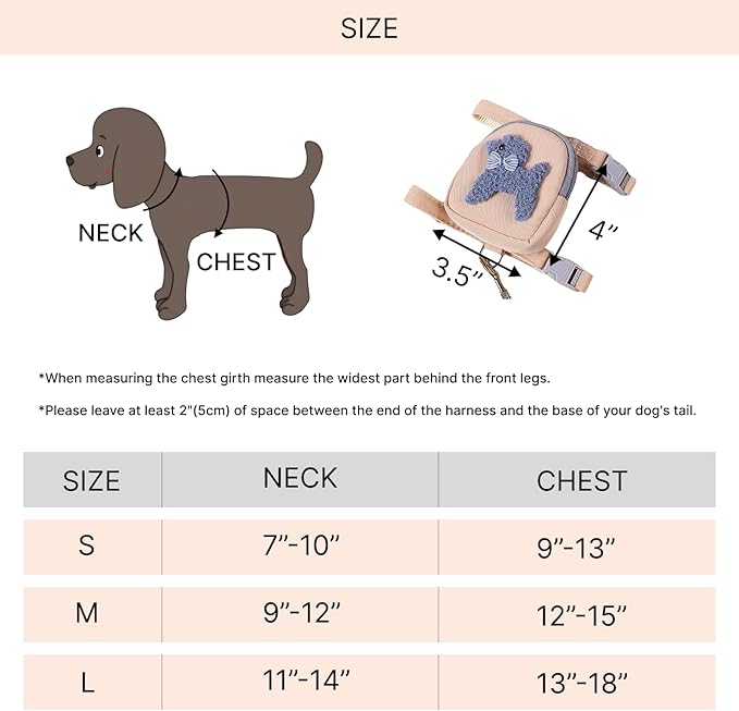 Dog Backpack Harness with Leash Pet Self Carrier Adjustable Travel Hiking Walking Harness Backpack for Small Dogs & Cats (Apricot
