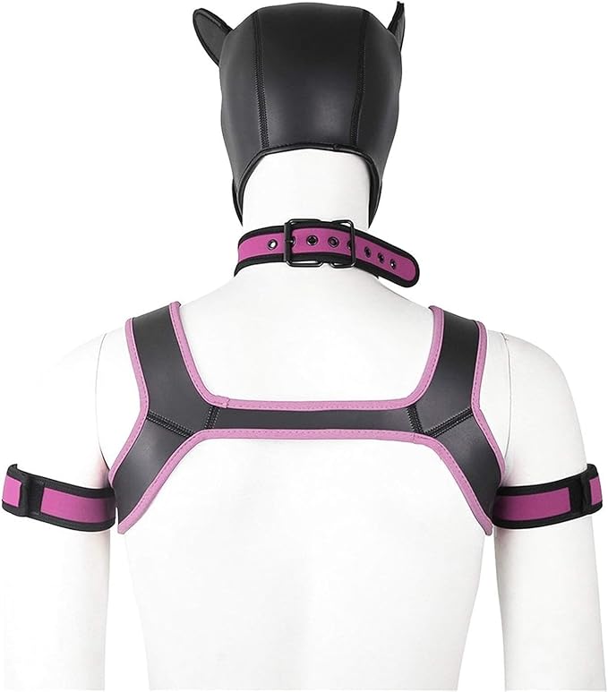 4 Sets Neoprene Puppy Hood Animal Head Mask Novelty Costume Dog (Hood Mask + Collar + Armband + Harness) (X-Large