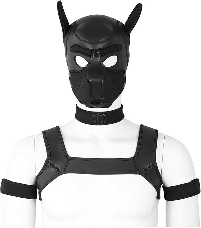 4 Sets Neoprene Puppy Hood Animal Head Mask Novelty Costume Dog (Hood Mask + Collar + Armband + Harness) (Large
