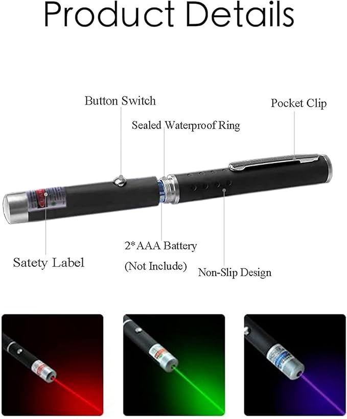 3 Pcs Cat Toys Green Red Blue Light Dogs Pet Laser Toy Interactive Chase Pen Tease Cat Laser Light (Mixed Color 3 Pack)