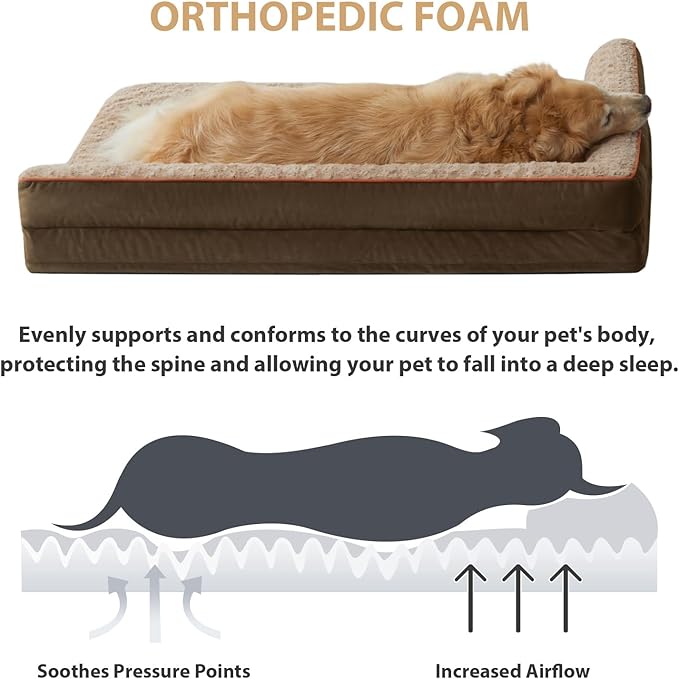 BFPETHOME Orthopedic Dog Beds for Large Dogs-Waterproof Sofa Dog Bed with Removable Washable Cover