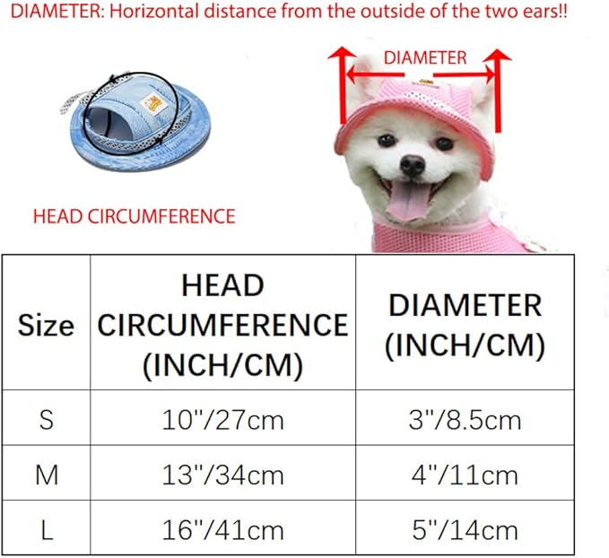Leconpet Princess Pet Hat Dog Caps Hats with Neck Strap Adjustable Comfortable Ear Holes for Small Medium Dogs in Outdoor Sun Protection (L