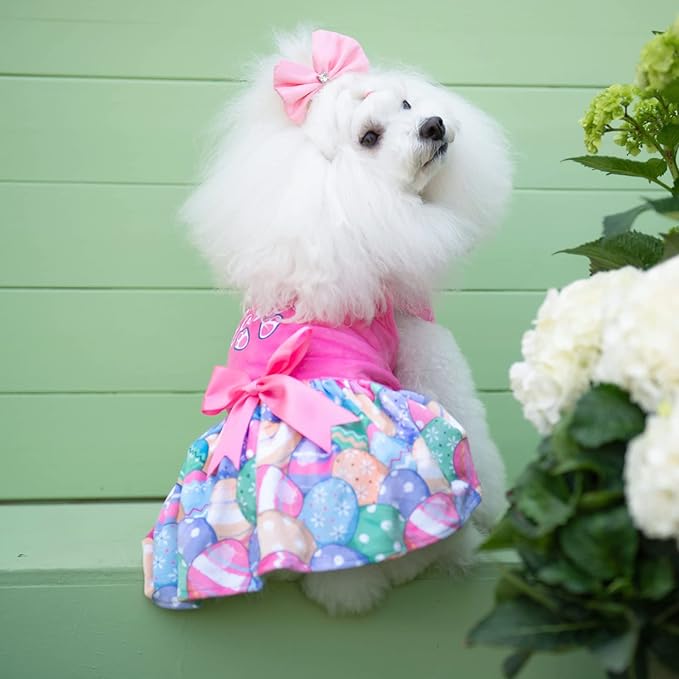 CuteBone Happy Easter Eggs Dog Dress Velvet for Small Dogs Girl Pink Puppy Dresses Dog Clothes CVA18L-D