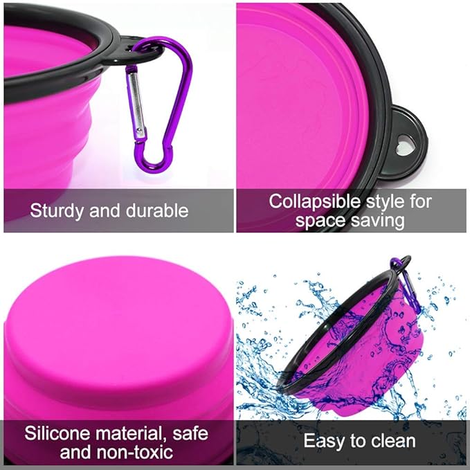 Dog Bowl Pet Collapsible Bowls 2 Pack 2 Carabiners
