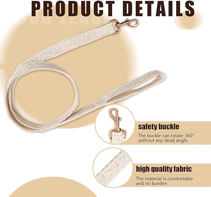 Female Dog Harness Leash Set for Large Dogs Cute Girl Dog Harness Soft Leather No Pull Dog Harness with Comfortable Padded Handle for Dog Wedding Birthday Outfit Easy Walking (White
